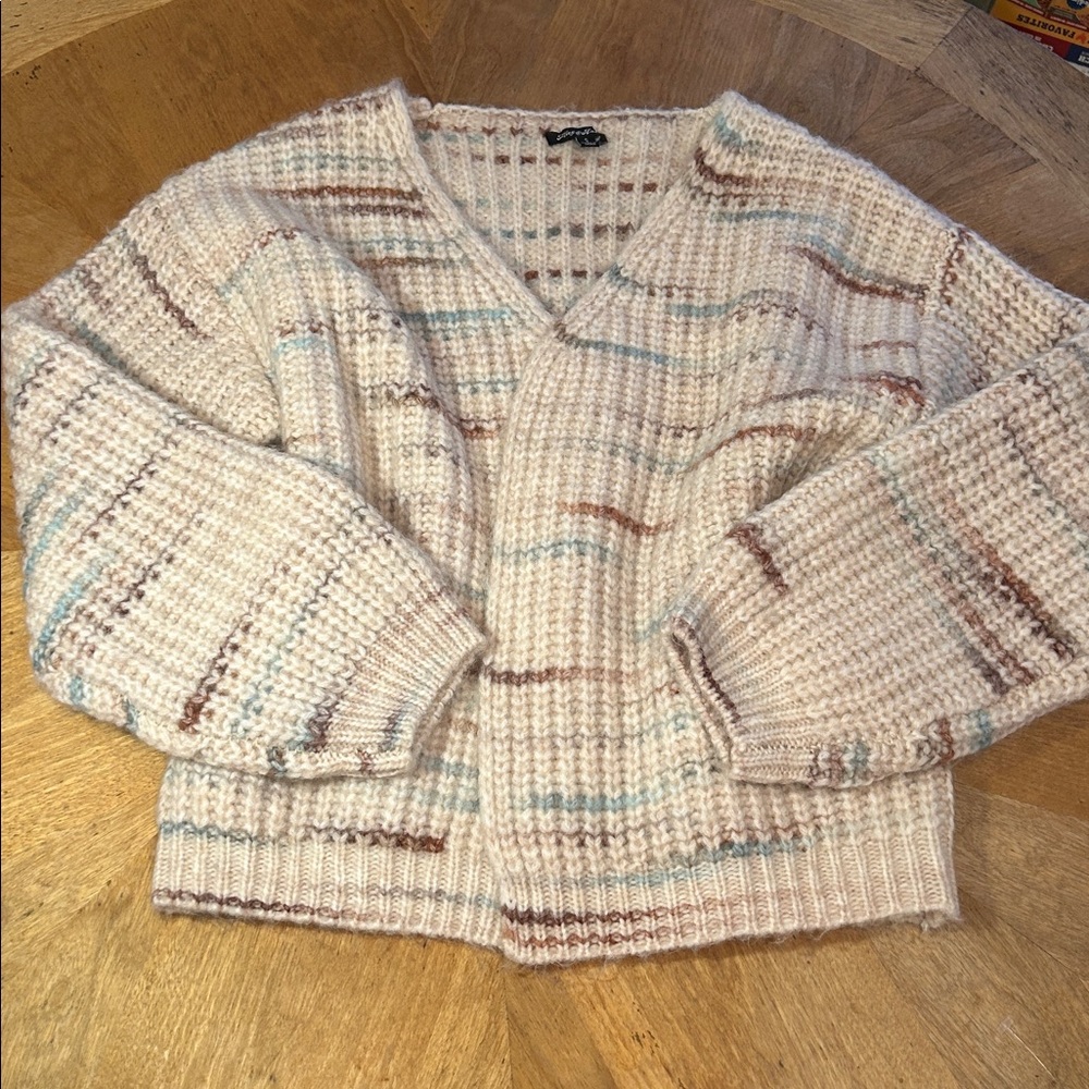 Flag & Anthem Cream Multicolor Stripe Knit open front Cardigan. Size S